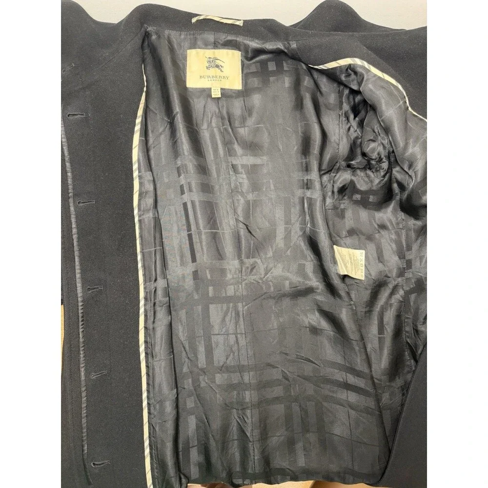 Vintage Burberry London Trench Coat US Size 10 Black Wool Cashmere Made In Italy